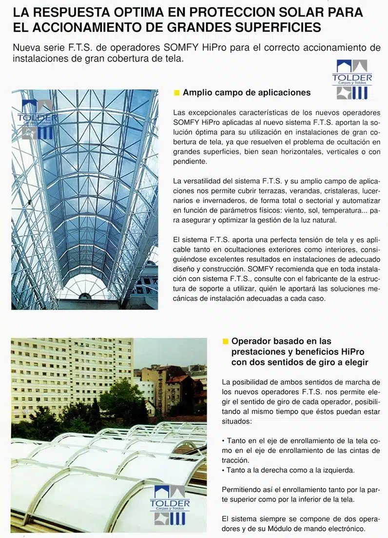 TOLDO PLANO 7 Operadores para el accionamiento de los toldos instalados en lucernarios curvos.