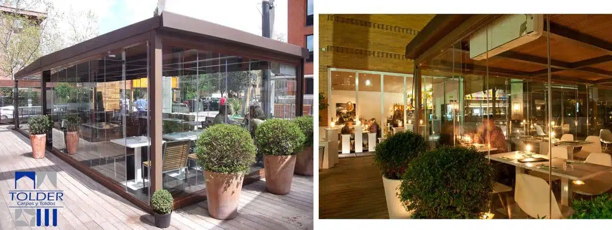Lateral 21 Pérgola acristalada para el Restaurante Lateral en Arturo Soria, Madrid.