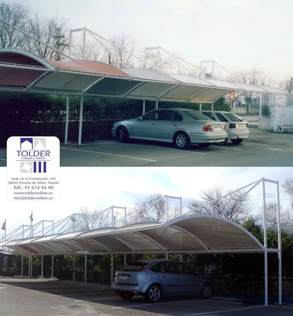 Aparcamientos 3 red Exposición de parking con diferentes tejidos en nuestra sede de Tolder.