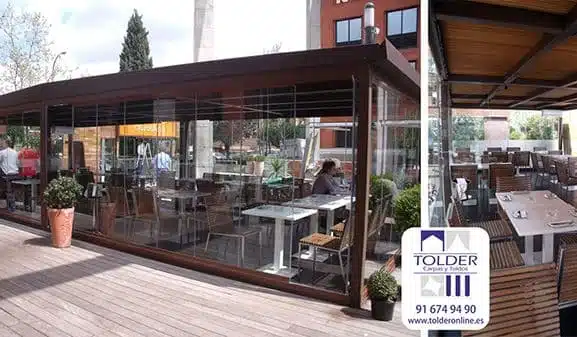 Toldos blog142 Pérgola acristalada para la terraza deL Bar Restaurante Lateral Arturo Soria, Madrid.