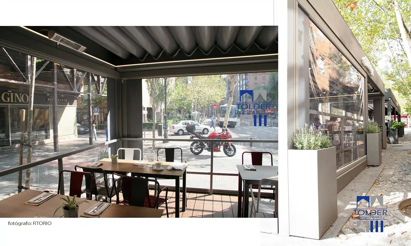 Ginos Rivera de Curtidores6 Pérgola restaurante VIPS y GINOS Rivera de Curidores, Rastro de Madrid, detalle interior.