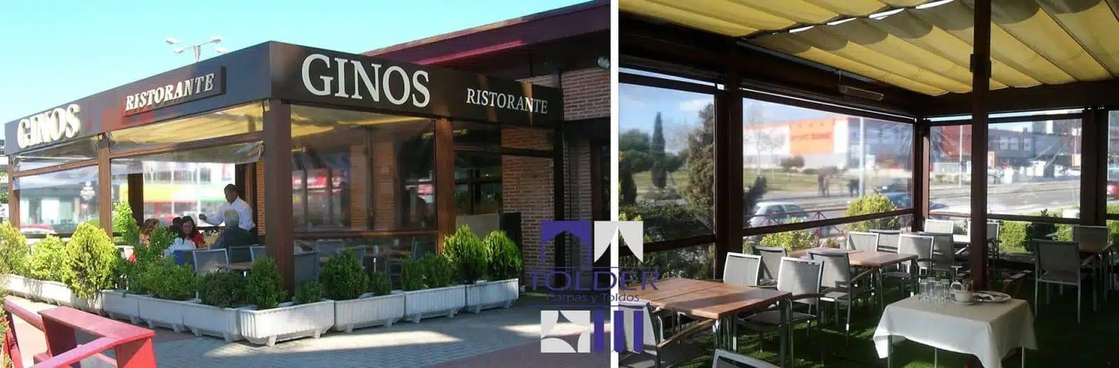Ginos Restaurante Ginos de la cadena VISP, (pérgola instalada por Tolder en Parque Oeste de Madrid