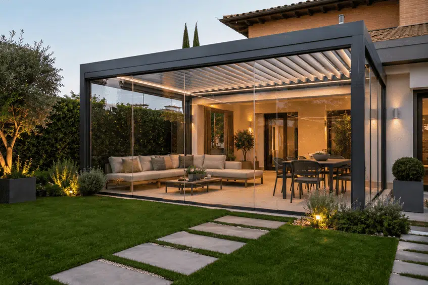 Pergolas bioclimaticas con cortinas de cristal tolder