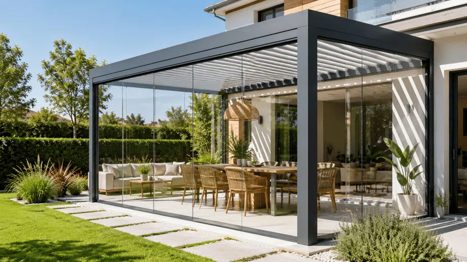 Pergolas bioclimaticas con cortinas de cristal tolder